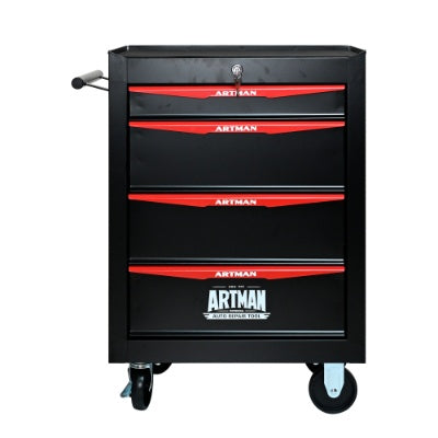 Rolling Metal Tool Chest With 4 Drawers, 20 4-Drawer Tool Chest Cabinet With Ball Bearing Drawer Slides, Steel Tool Storage Box Organizer -BLACK RED
