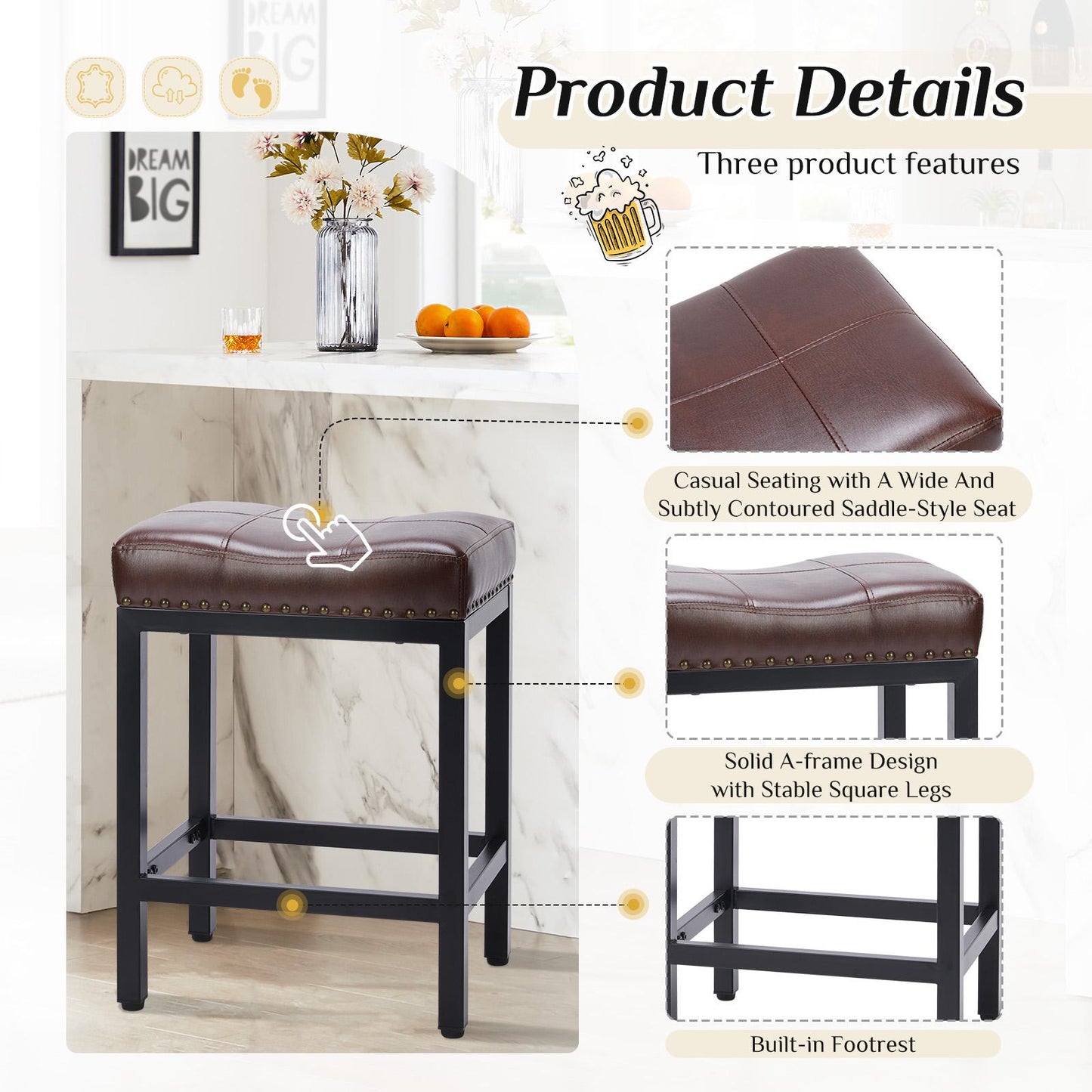 Saddle Bar Stool Kitchen Stools, Sturdy Steel Frame