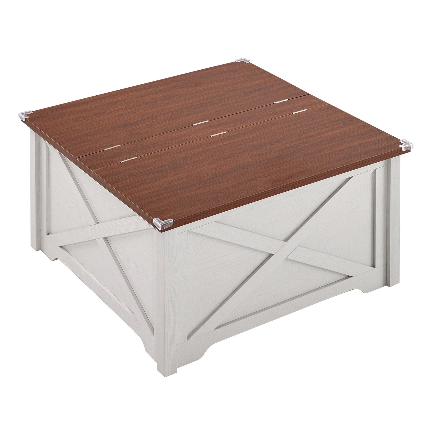 Large Hidden Storage Compartment, Double Flap Panel, Side X Shape, Coffee Table, Square, 31.5x31.5x18in