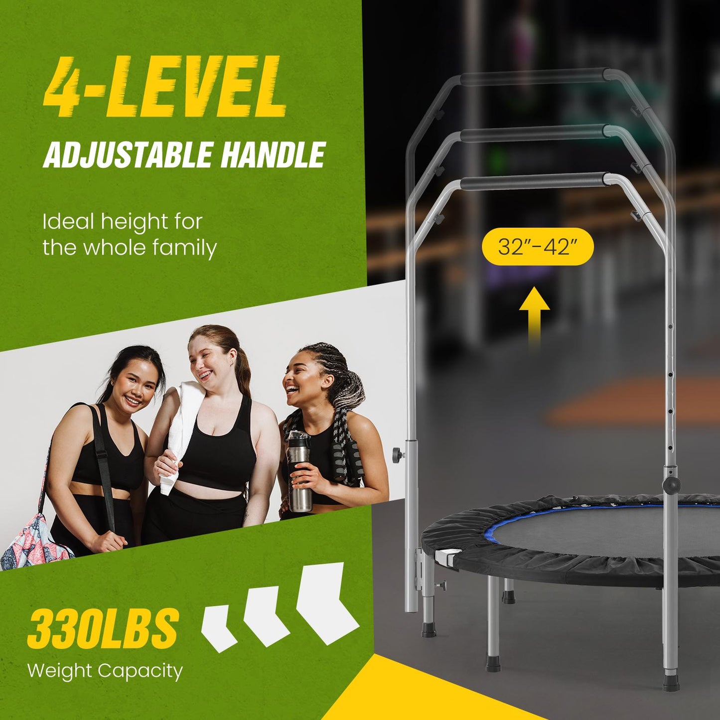 40"/48" Foldable Mini Trampoline for Adults,Trampoline for Adults with Adjustable Bar