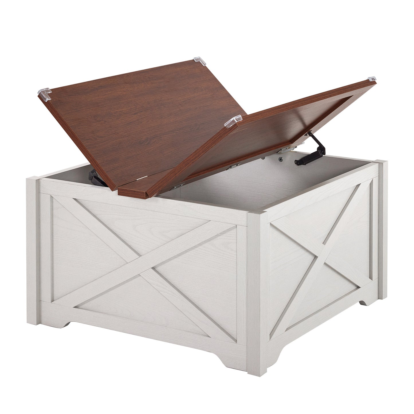 Large Hidden Storage Compartment, Double Flap Panel, Side X Shape, Coffee Table, Square, 31.5x31.5x18in