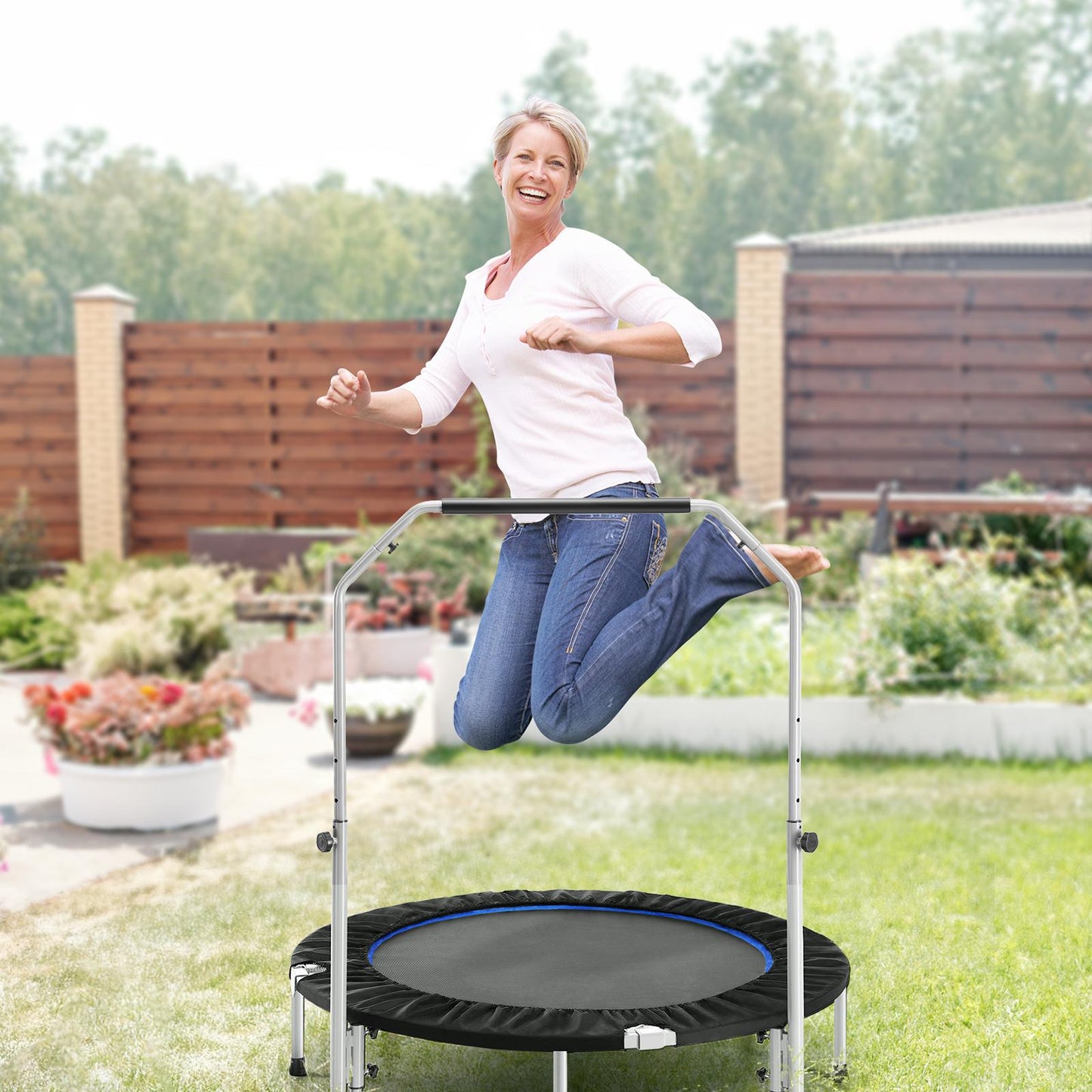40"/48" Foldable Mini Trampoline for Adults,Trampoline for Adults with Adjustable Bar