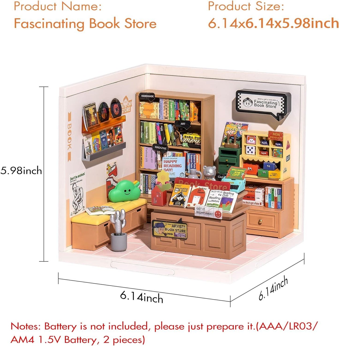 ROBOTIME DIY Miniature House Kit - 1:24 Scale Realistic Store Kit with LED Light - Tiny Model Mini House Kit with Furniture Best Birthday Gift