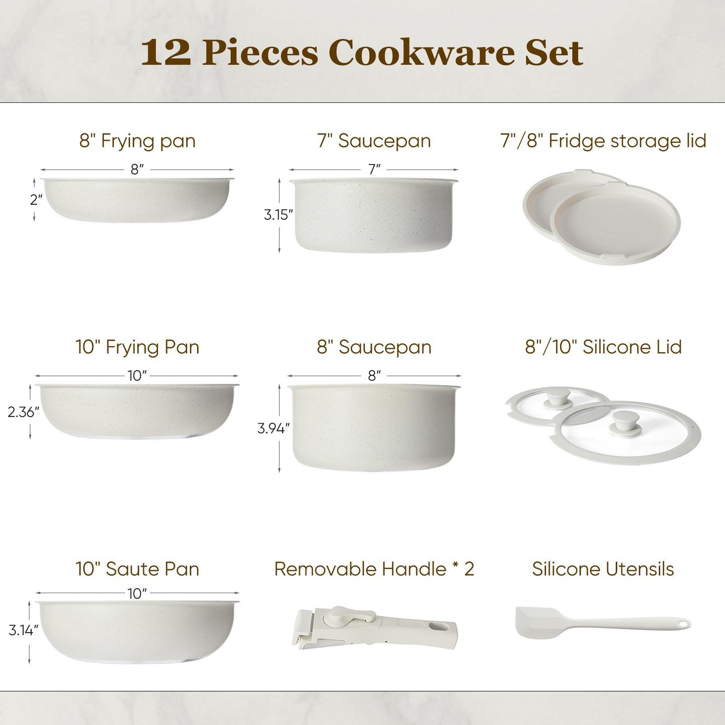 12pcs Non-Stick Cookware Set, Pots and Pans Set with Spatula and Detachable Handle for Kitchen, Black