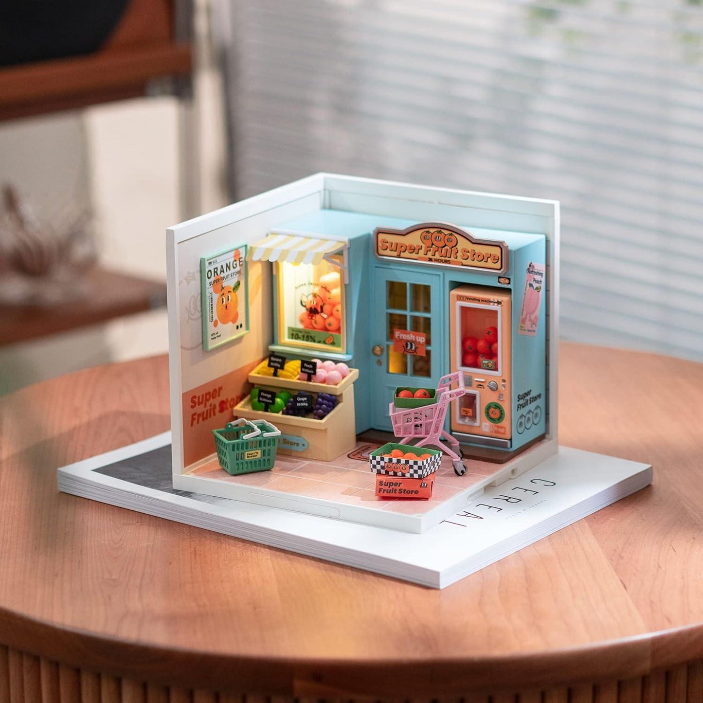 ROBOTIME DIY Miniature Fruit Store Dollhouse Kit: Exquisite Miniature Craft for Adults, 1:20 Scale with Realistic Furniture