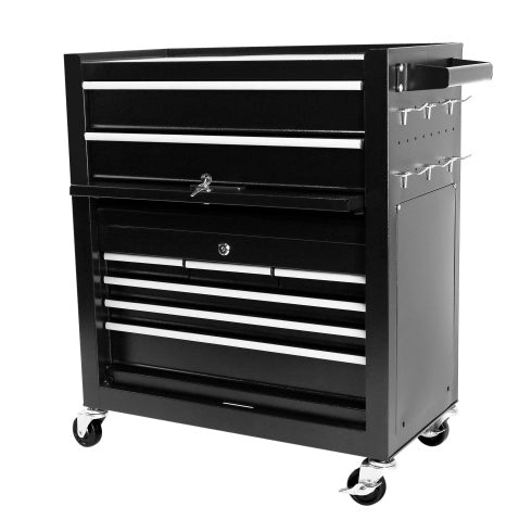 8-Drawer Rolling Tool Chest With Wheels, Large Tool Cabinet With Drawers, Mobile Steel Tool Storage Organizer With Lock&Liner For Warehouse, Workshop, Black