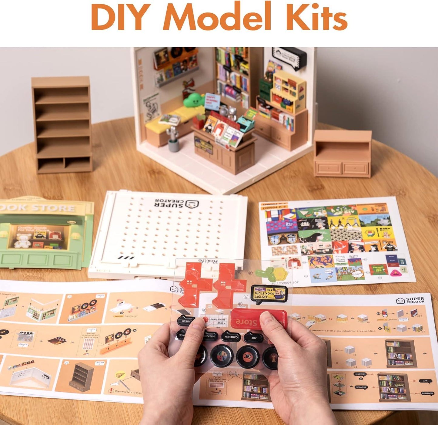 ROBOTIME DIY Miniature House Kit - 1:24 Scale Realistic Store Kit with LED Light - Tiny Model Mini House Kit with Furniture Best Birthday Gift