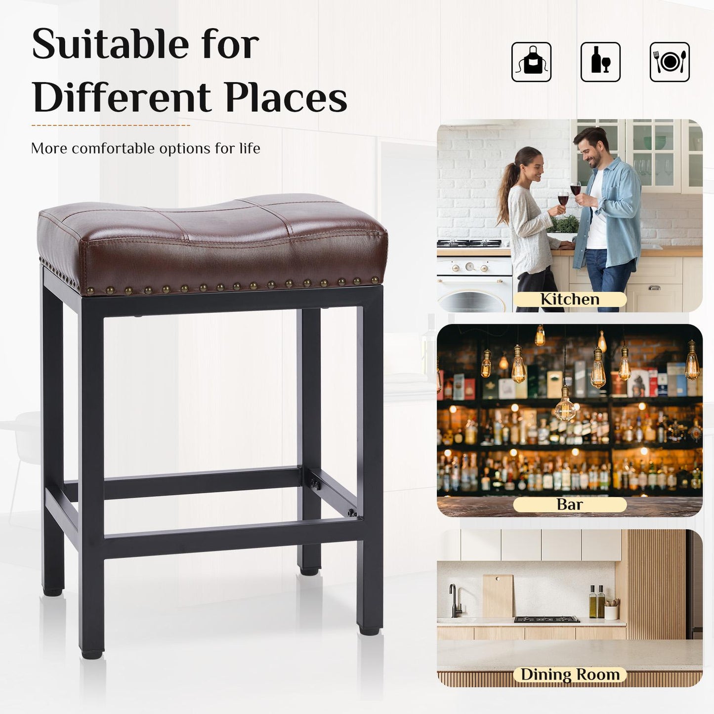 Saddle Bar Stool Kitchen Stools, Sturdy Steel Frame