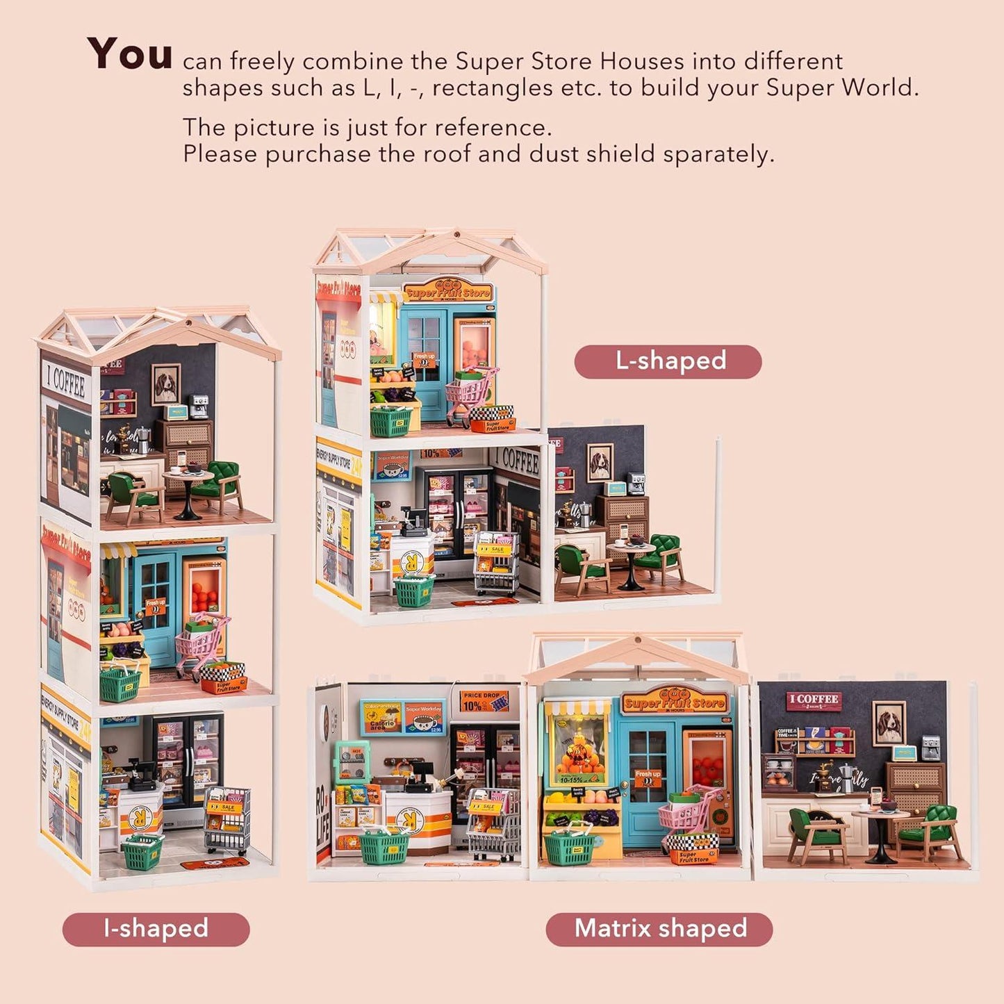 ROBOTIME DIY Miniature Fruit Store Dollhouse Kit: Exquisite Miniature Craft for Adults, 1:20 Scale with Realistic Furniture