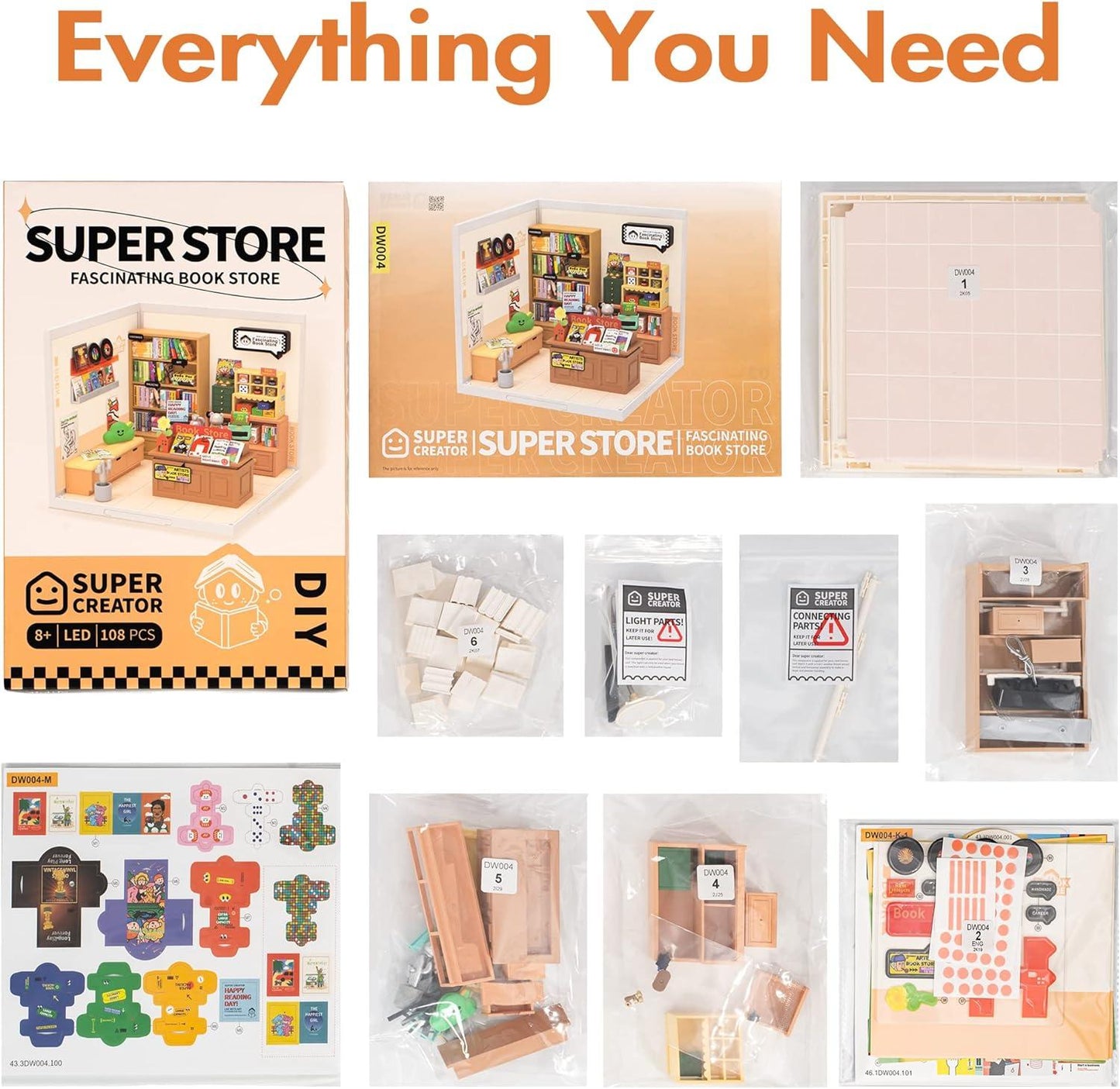 ROBOTIME DIY Miniature House Kit - 1:24 Scale Realistic Store Kit with LED Light - Tiny Model Mini House Kit with Furniture Best Birthday Gift
