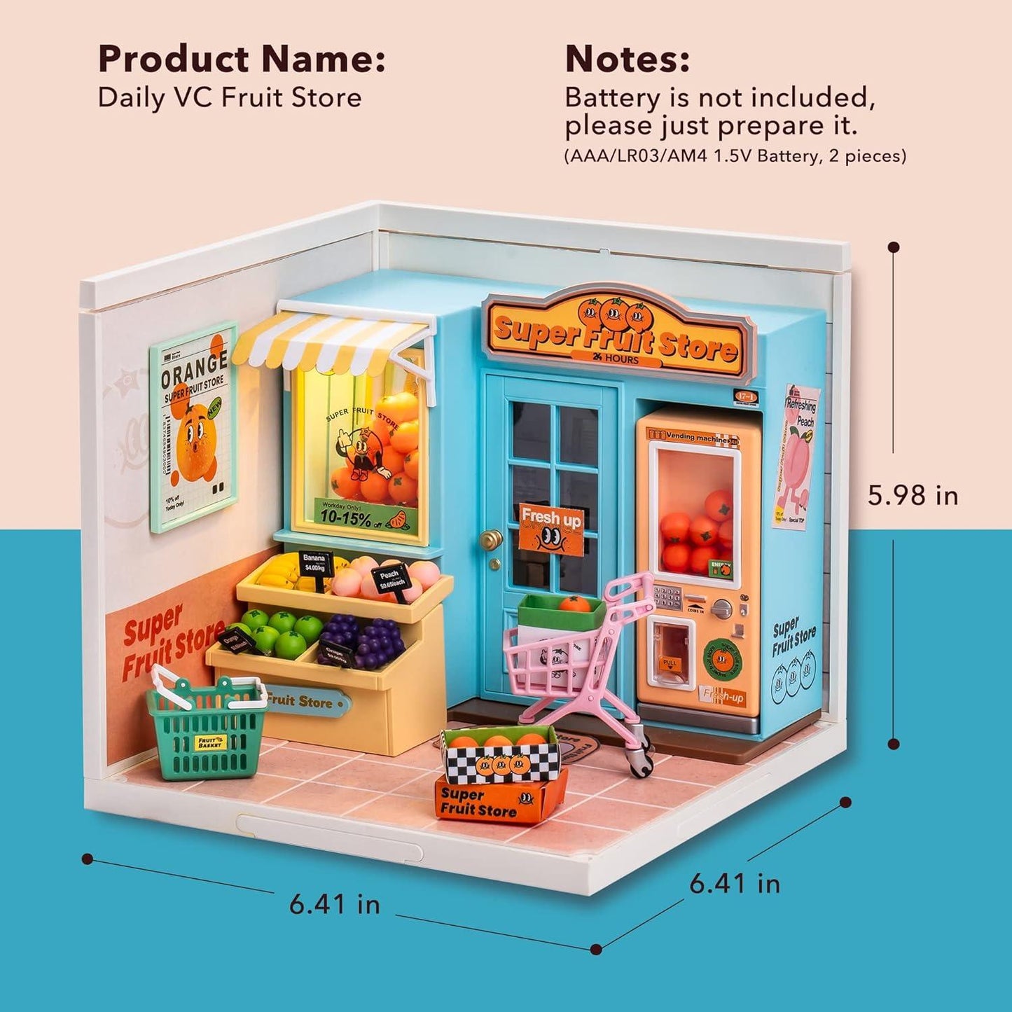 ROBOTIME DIY Miniature Fruit Store Dollhouse Kit: Exquisite Miniature Craft for Adults, 1:20 Scale with Realistic Furniture