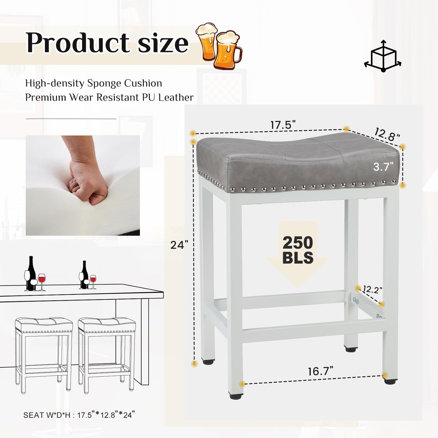 Saddle Bar Stool Kitchen Stools, Sturdy Steel Frame