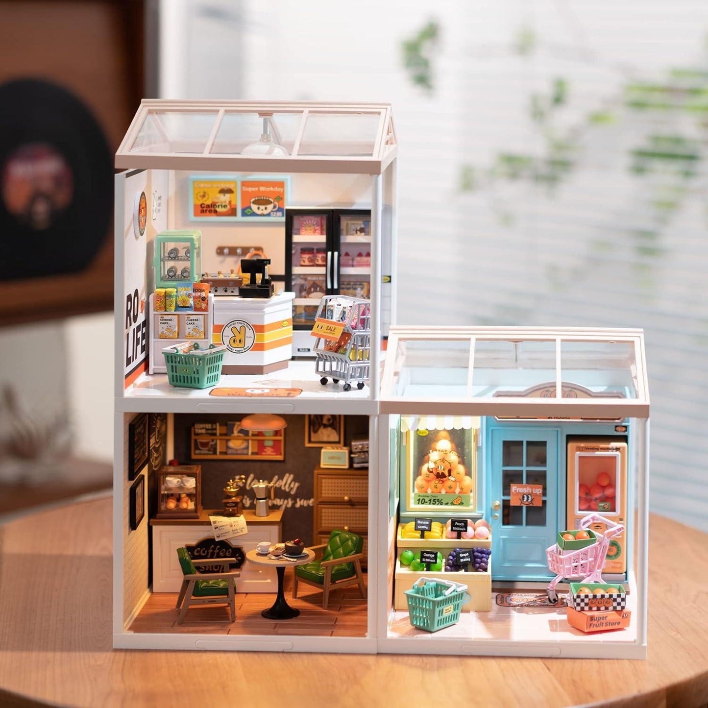 ROBOTIME DIY Miniature Fruit Store Dollhouse Kit: Exquisite Miniature Craft for Adults, 1:20 Scale with Realistic Furniture