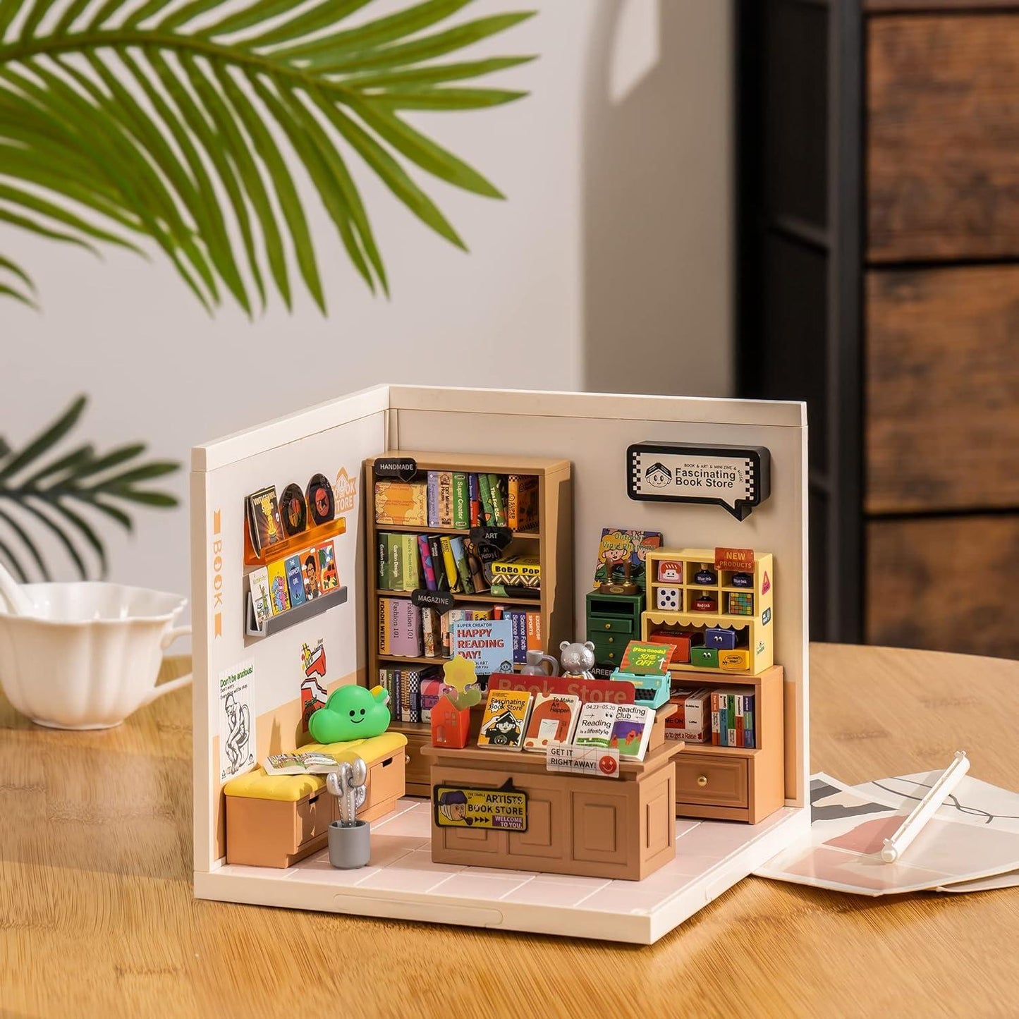ROBOTIME DIY Miniature House Kit - 1:24 Scale Realistic Store Kit with LED Light - Tiny Model Mini House Kit with Furniture Best Birthday Gift