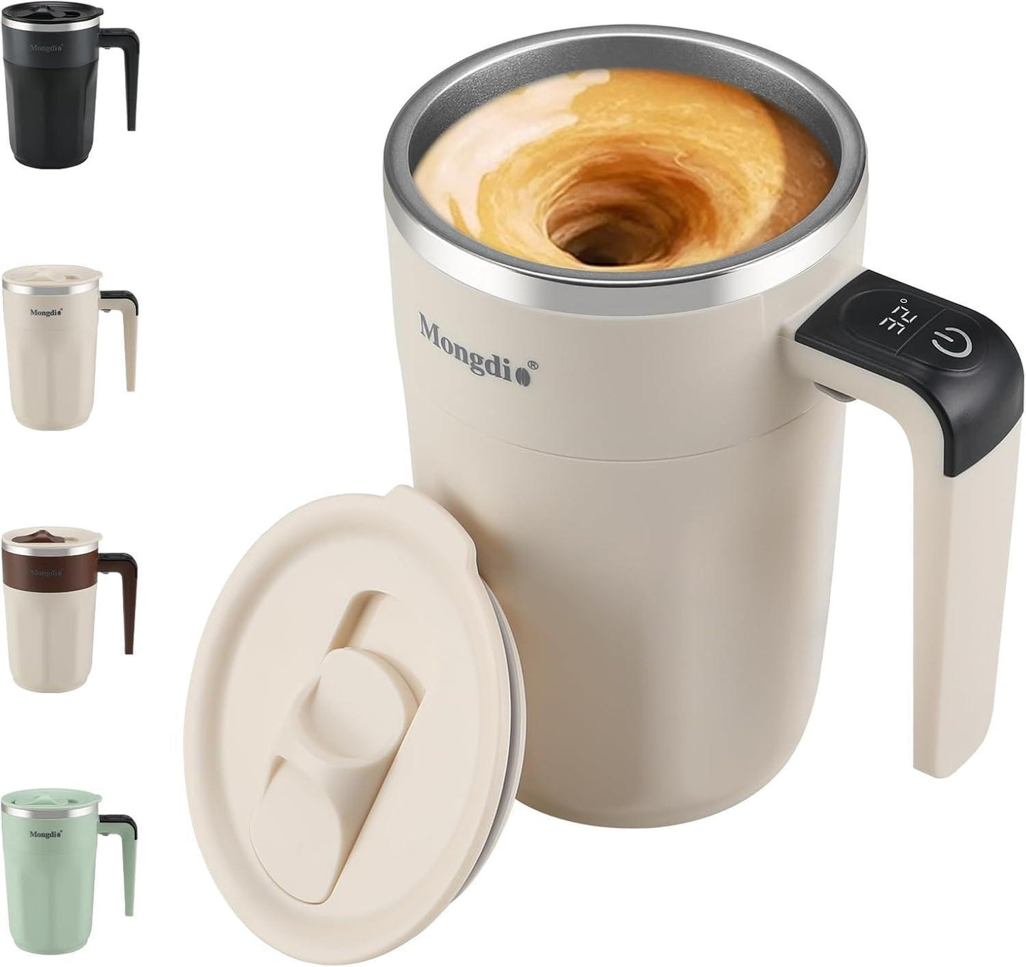 Mocha 12 Oz With Temperature Display Rechargeable Automatic Stirring Coffee Cup With Lid Suitable For Coffee Milk And Other Drinks White