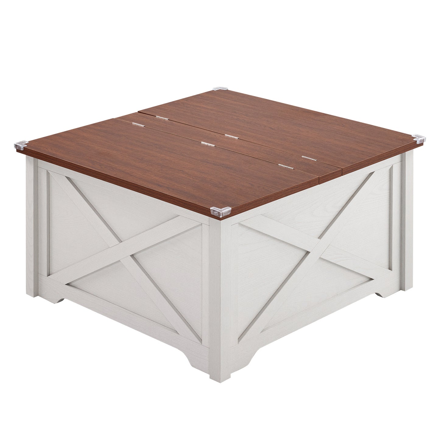Large Hidden Storage Compartment, Double Flap Panel, Side X Shape, Coffee Table, Square, 31.5x31.5x18in