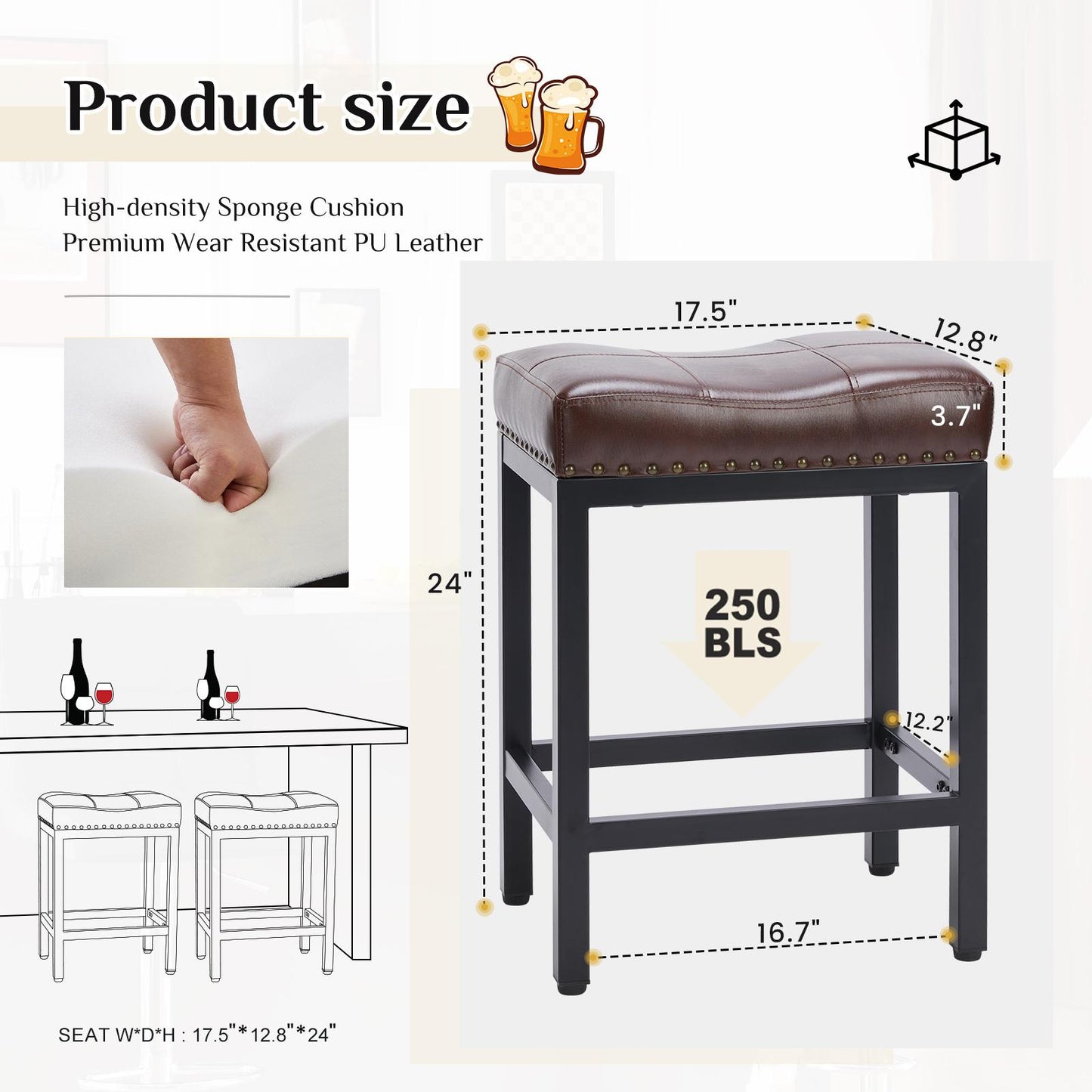 Saddle Bar Stool Kitchen Stools, Sturdy Steel Frame
