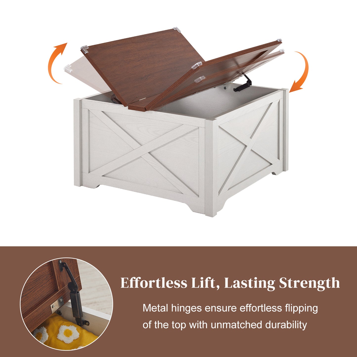 Large Hidden Storage Compartment, Double Flap Panel, Side X Shape, Coffee Table, Square, 31.5x31.5x18in