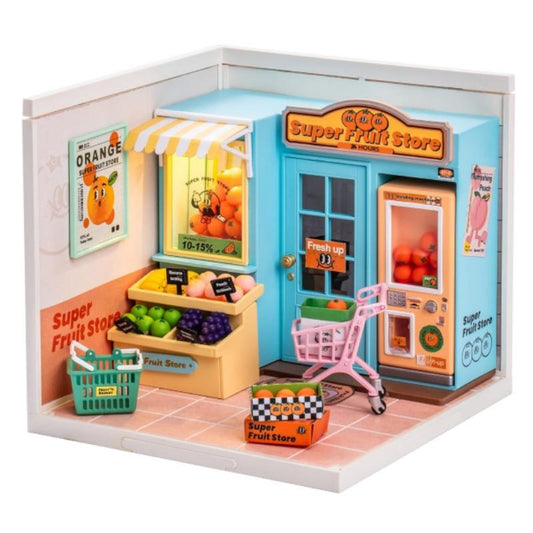 ROBOTIME DIY Miniature Fruit Store Dollhouse Kit: Exquisite Miniature Craft for Adults, 1:20 Scale with Realistic Furniture