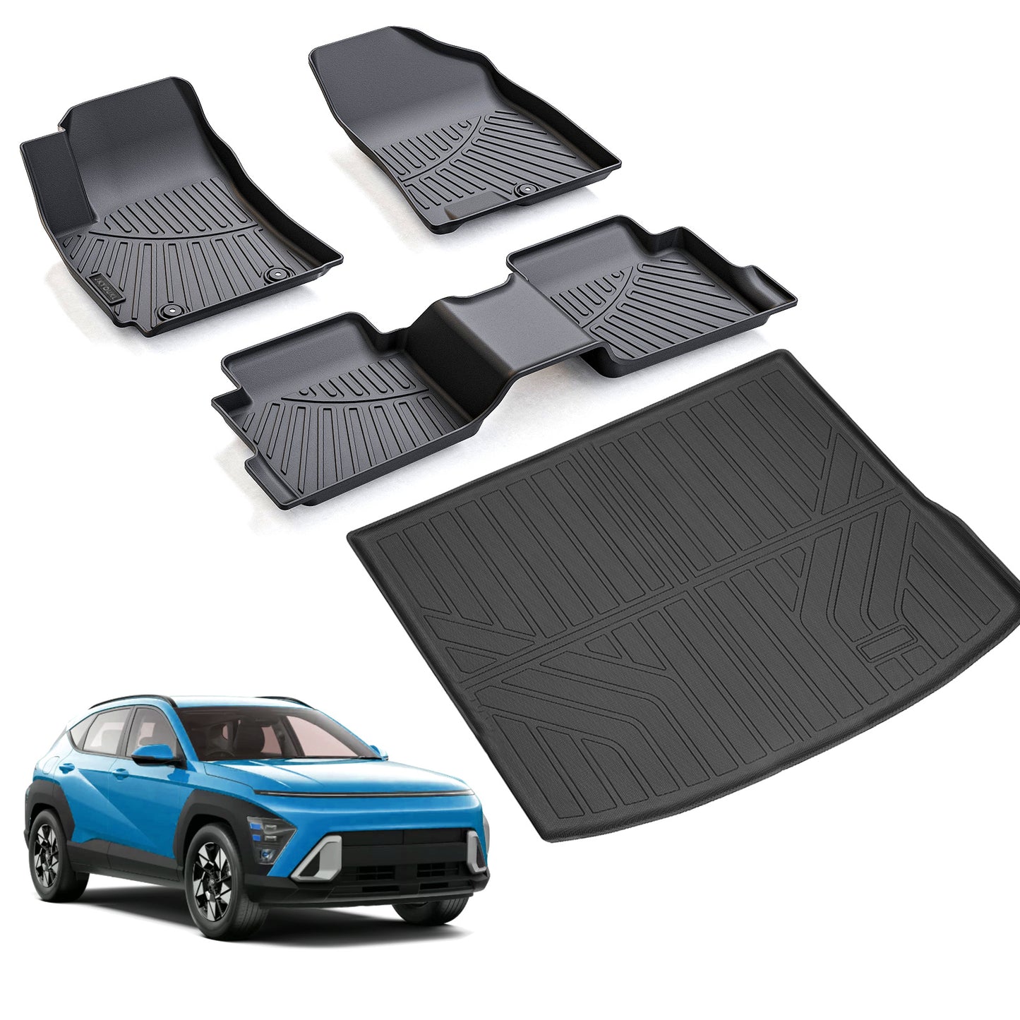 Floor Mats & Cargo Liners Compatible For 2024 2025 Hyundai Kona -Not Fit Electric,TPE All Weather 2 Row Floor Liners And Trunk Mat Mats Accessories-Black