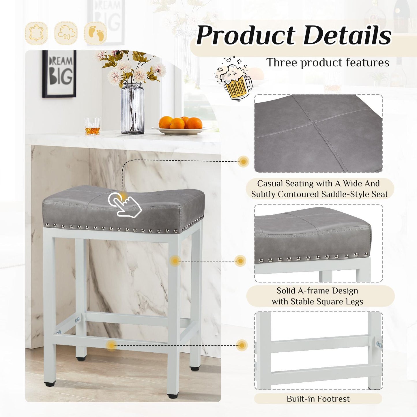Saddle Bar Stool Kitchen Stools, Sturdy Steel Frame