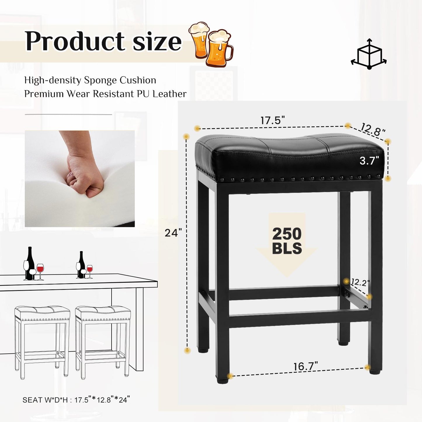 Saddle Bar Stool Kitchen Stools, Sturdy Steel Frame