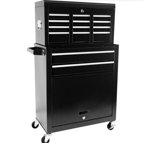 8-Drawer Rolling Tool Chest With Wheels, Large Tool Cabinet With Drawers, Mobile Steel Tool Storage Organizer With Lock&Liner For Warehouse, Workshop, Black