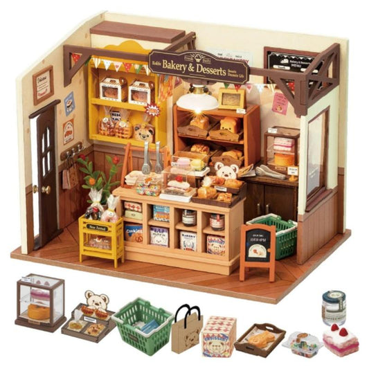 Rolife DIY Miniature Doll House Kit, Build Becka's Bakery Diorama House Building Set with LED Room Hobby Craft for Aduls Uniue Gifts for Teens