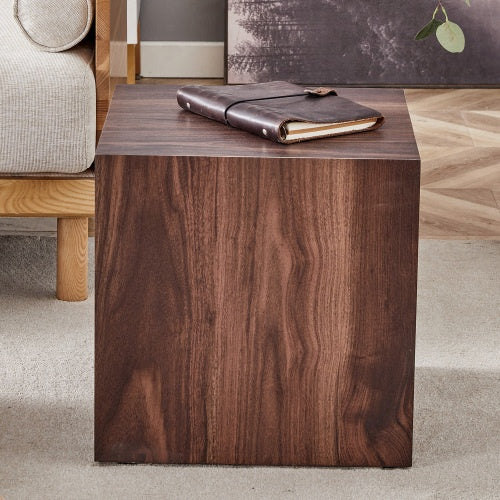 16x16x16 Inch Walnut Wood Grain MDF Coffee Table - Luxurious Design, Perfect Living Room Accent.Cube Fashion Texture Design Coffee Table, Suitable For Various Situations And Scenes