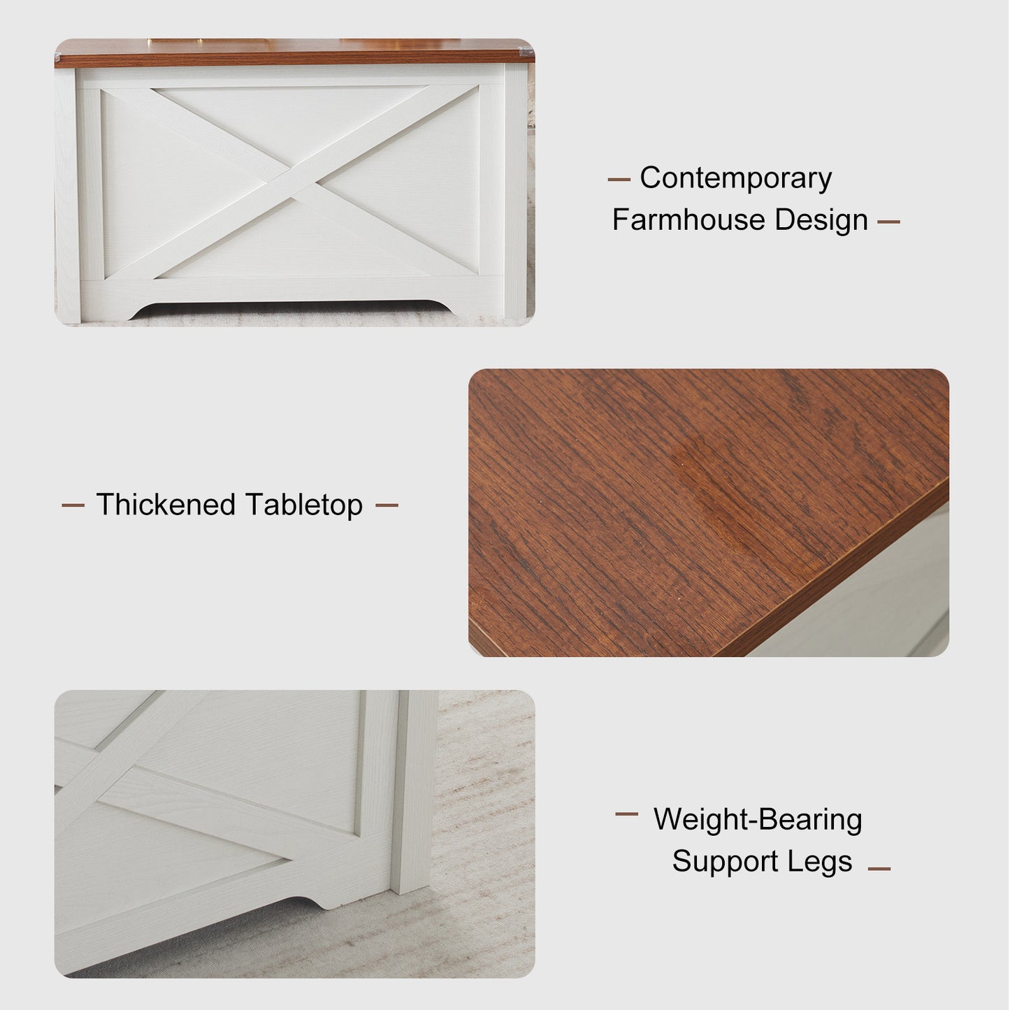 Large Hidden Storage Compartment, Double Flap Panel, Side X Shape, Coffee Table, Square, 31.5x31.5x18in