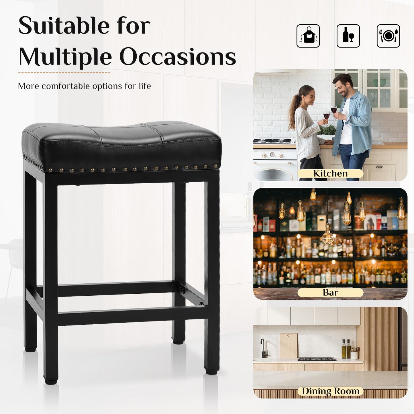 Saddle Bar Stool Kitchen Stools, Sturdy Steel Frame